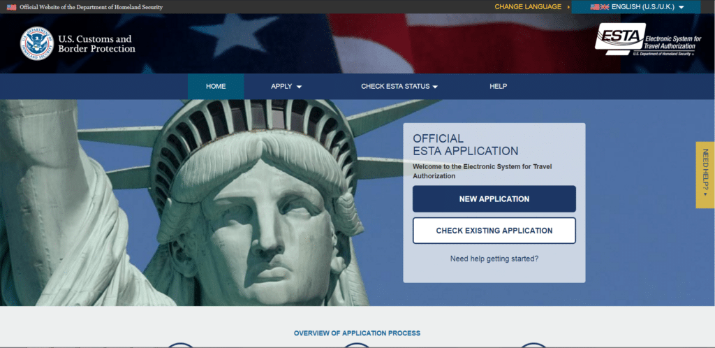 Official page for ESTA application