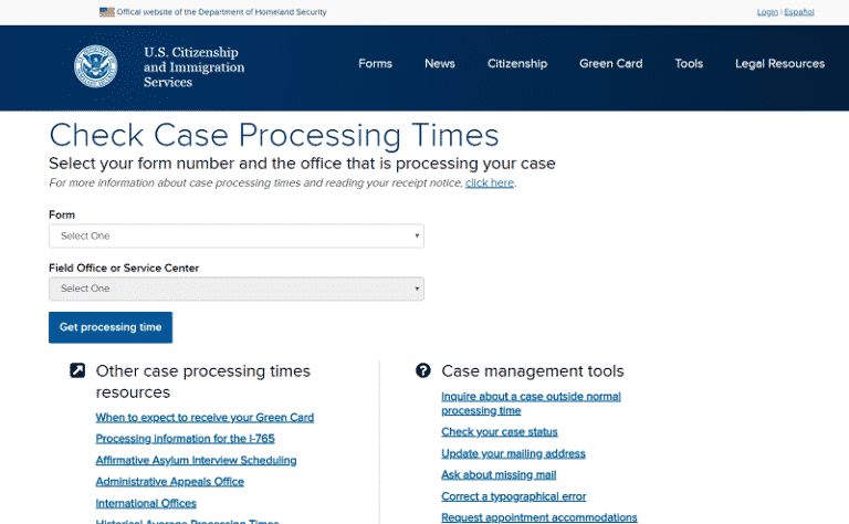 case processing times uscis
